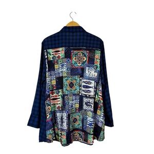 Shana Mixed Print Tunic Top Womens‎ S Button Up Artsy French Cuff Lagenlook